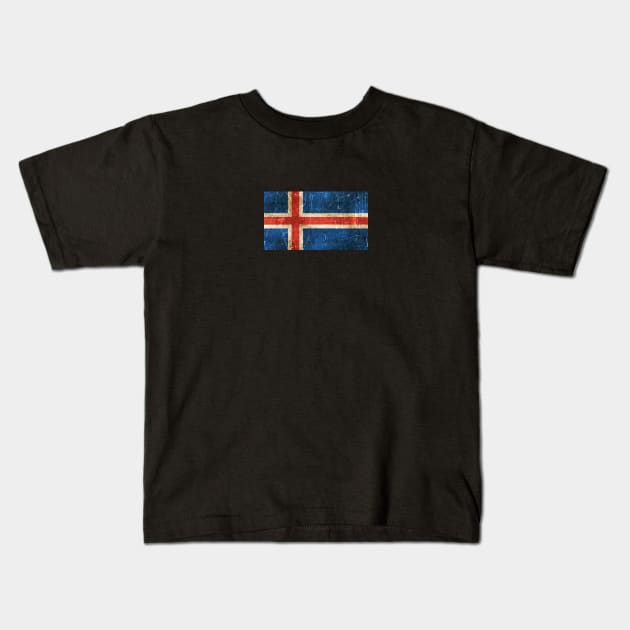 Vintage Aged and Scratched Icelandic Flag Kids T-Shirt by jeffbartels
